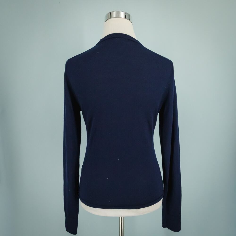 J. Crew Size Medium M Navy Carolyn Fitted Crew Neck 100% Merino Wool Sweater - Picture 3 of 7